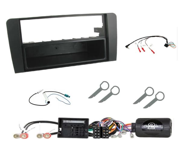 BLACK SINGLE DIN STEREO FACIA FASCIA STEERING FITTING KIT FITS AUDI A3 2003-2012