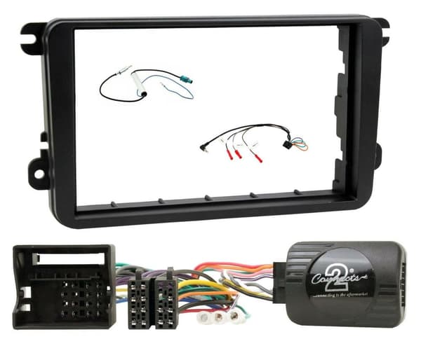 DOUBLE DIN FACIA STALK STEERING CONTROLS FITTING KIT FOR VW GOLF TOURAN PASSAT