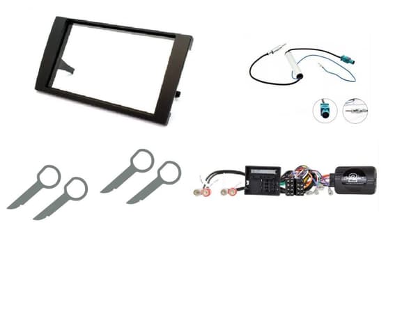 DOUBLE DIN STEREO FASCIA FACIA STEERING CONTROLS FITTING KIT FOR AUDI A4 01-08
