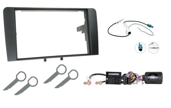 DOUBLE DIN STEREO FITTING KIT FOR AUDI A3 STEERING CONTROLS BLACK FACIA FASCIA