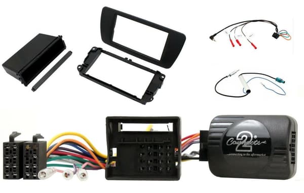 Black Single Double Din Fascia Stalk Steering Fitting Kit For Seat Ibiza 08-2014