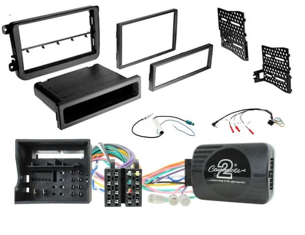 CT24VW09 BLACK FRAME POCKET DIN FACIA STALK STEERING CONTROLS FIT KIT FOR VW