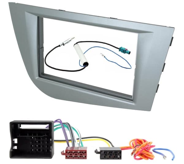 STEREO DOUBLE DIN FACIA FASCIA GALENA SILVER CT24ST30 KIT FOR SEAT LEON 2005-12