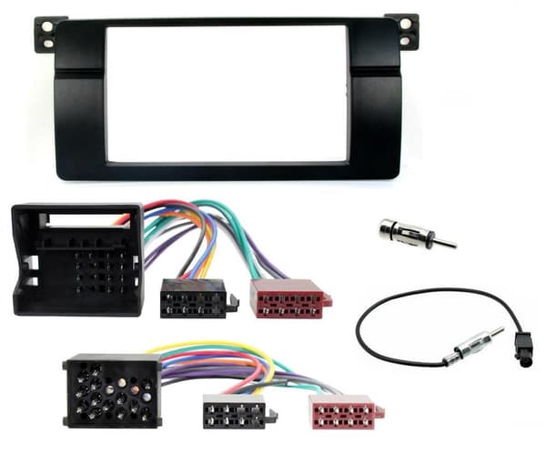 Black Double Din Fascia Full Kit Aerial Adapter For BMW 3-Series E46 2001-2005