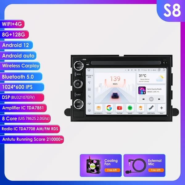 Hizpo Android 12 autostereo, Ford-yhteensopivuus, GPS-navigointi, S7-6G 128G-8cores-4G