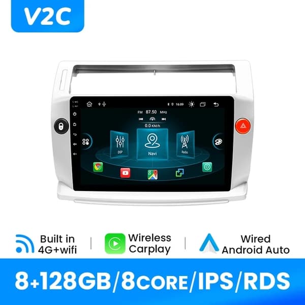 CarPlay Android12, Trådløs Forbindelse, GPS Navigation, V2(6GB 128GB)B