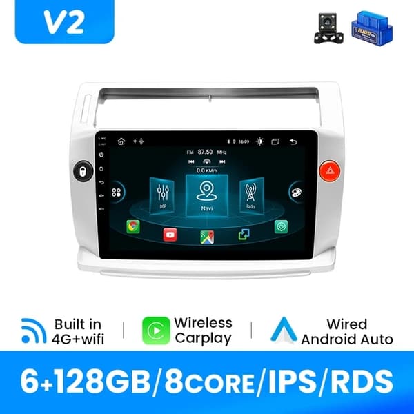 CarPlay Android12, Trådløs Forbindelse, GPS Navigation, V2(6GB 128GB)B