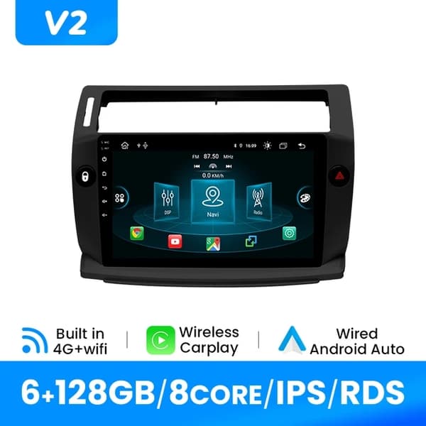 CarPlay Android12, Trådløs Forbindelse, GPS Navigation, V2(6GB 128GB)B