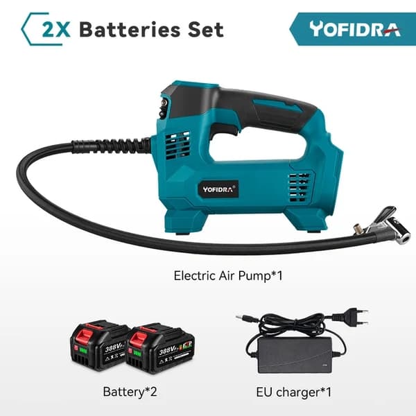 Uppblåsbar pump, högt tryck, digital display, 2 Batteri EU-kontakt