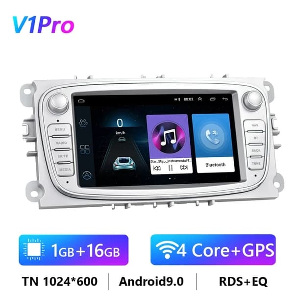 Auton stereo, jaettu näyttö, GPS-navigointi, Valkoinen 8G 128G