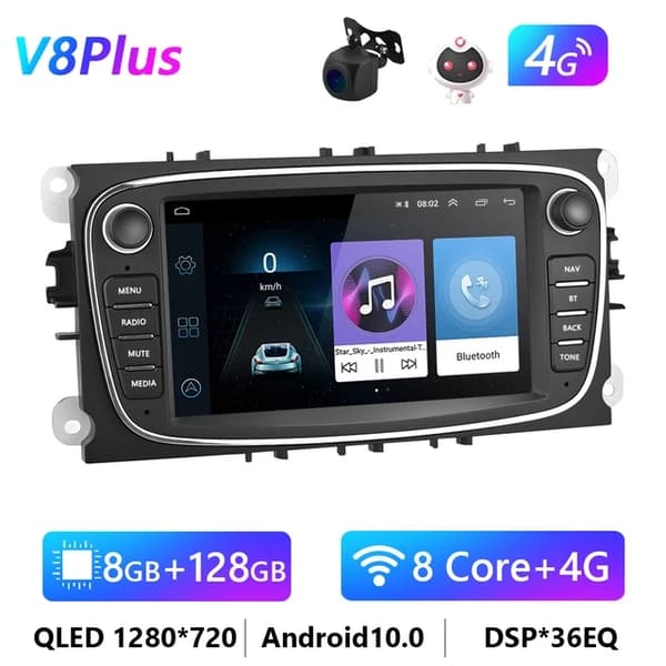 Auton stereo, jaettu näyttö, GPS-navigointi, Valkoinen 8G 128G