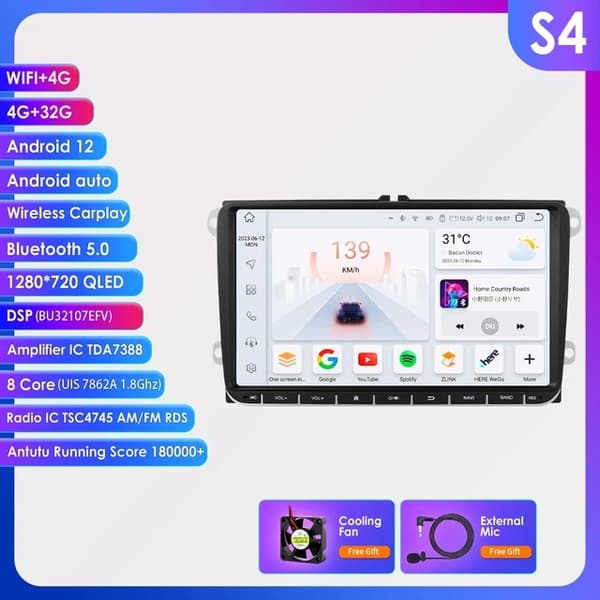 Bil Multimedieafspiller, Android 12, Carplay GPS, HC1-1G 32G-4cores