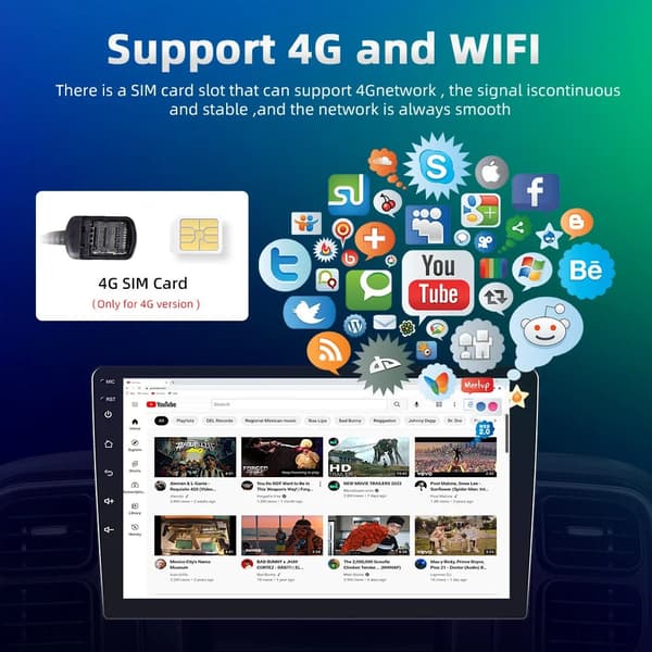 Auton radio, 4G WiFi-yhteys, Carplay-yhteensopivuus, 4Core 16G Carplay