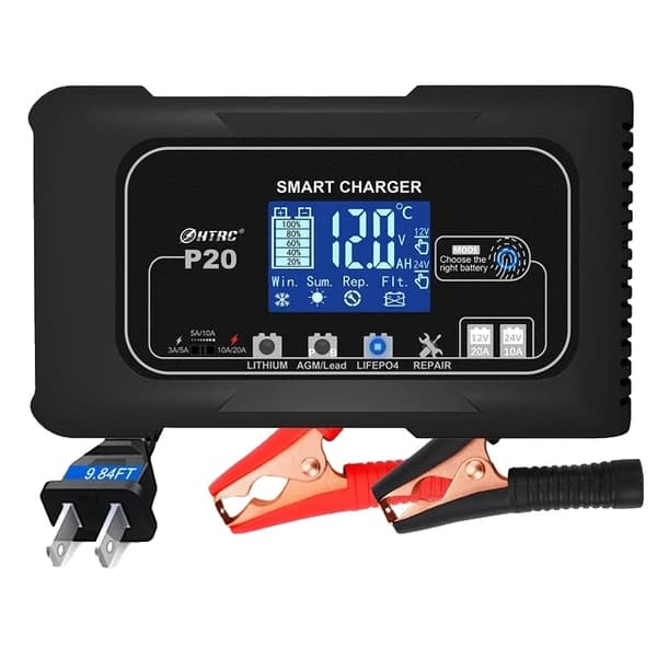 Bilbatterioplader, Smart Opladningsteknologi, Automatisk Motorcykeloplader, 20A oplader, EU-stik 20A Charger