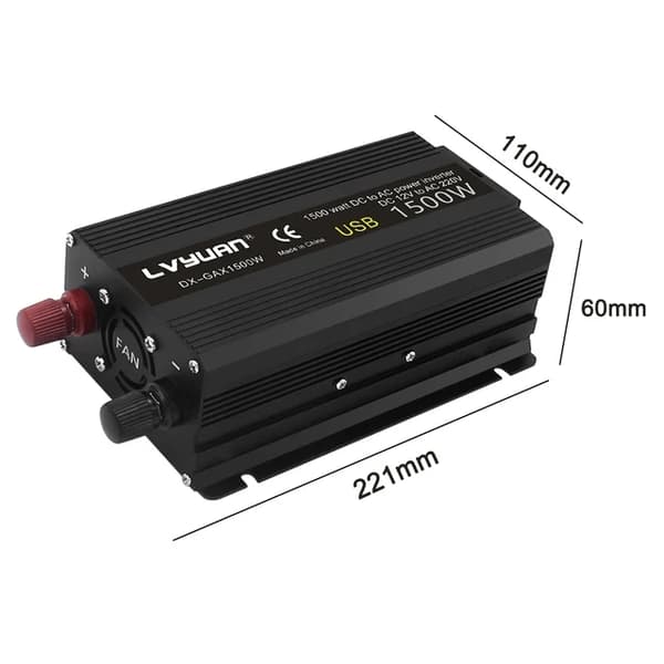 Effektomvandlare, 2000W kapacitet, DC 12V till AC 220V omvandling, EU-uttag kompatibilitet, 2600W