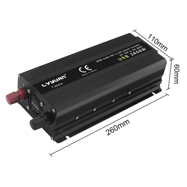 Effektomvandlare, 2000W kapacitet, DC 12V till AC 220V omvandling, EU-uttag kompatibilitet, 2600W