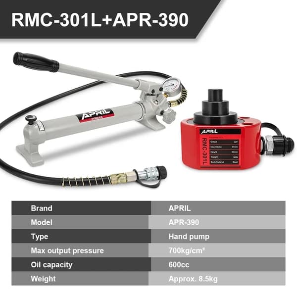Hydraulisk donkraft, 30T kapacitet, bærbart løfteudstyr, RMC-301L med APR-390