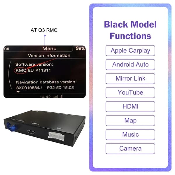 Langaton Carplay, Android Auto -tuki, Takakamera-soitin, Q3 RMC