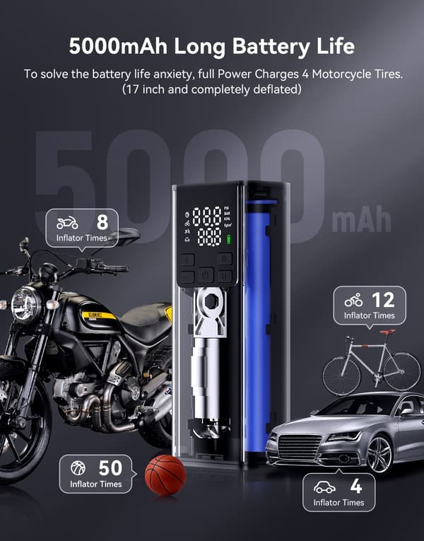 Smart luftpump, 5000mAh batteri, LED digital display