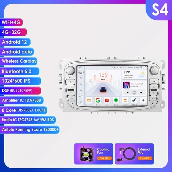 Bil Android Radio, CarPlay-kompatibilitet, GPS-navigation, S6-6G 64G-8kärnig-4GS