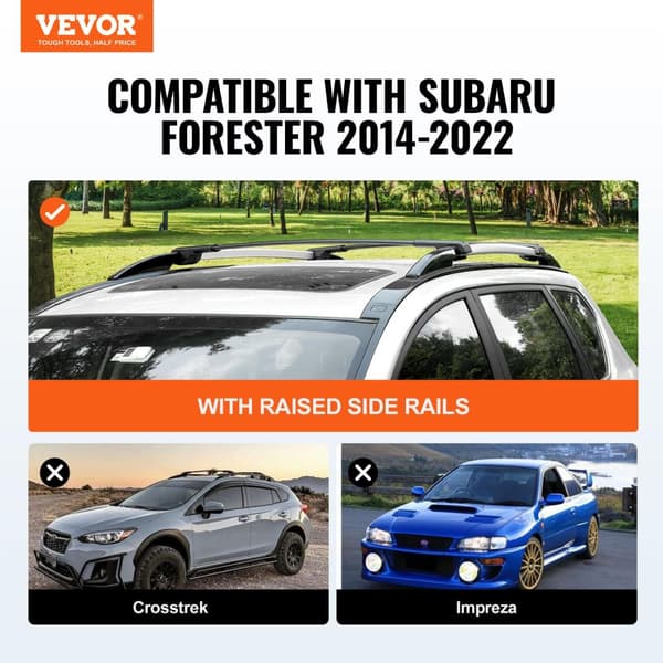 Kattotelineen poikkipalkit, sopivat 2014-2022 Subaru Foresteriin, 200 paunan kuormituskapasiteetti, Subaru Forester