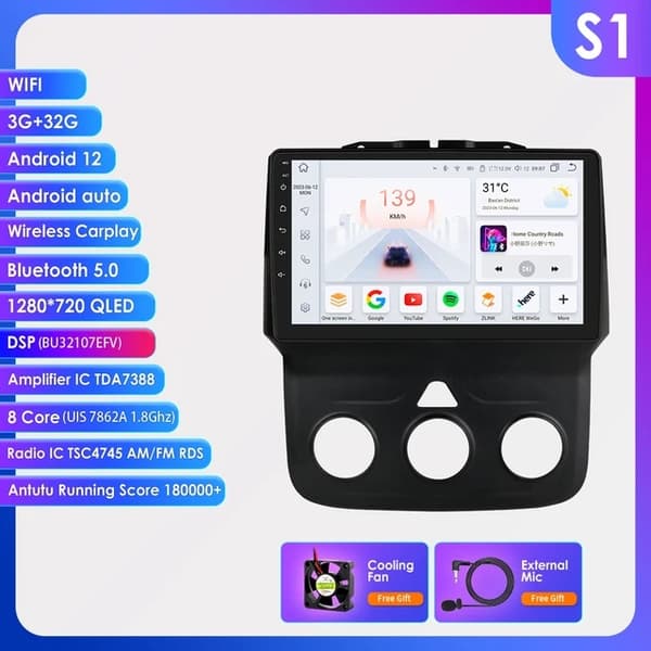 Android bilradio, 9 tommer touchscreen, Carplay integration, P3CP-2G 64G-4kerner
