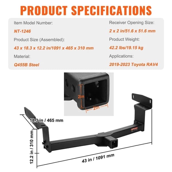 Trailer Hitch, Kompatibel med stålrørstel, Multi-Fit Design, B