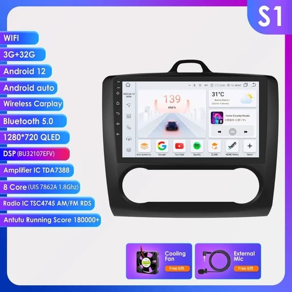CarPlay-autoradio, Android 12, auton GPS, S8-8G 128G-8-ydin-4GS