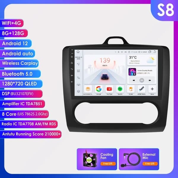 CarPlay-autoradio, Android 12, auton GPS, S8-8G 128G-8-ydin-4GS
