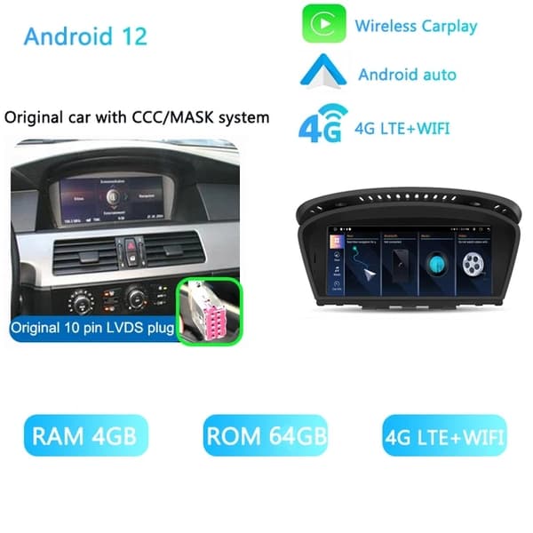 CarPlay Android Auto GPS-navigointi, 88 monitoiminäyttö, BMW 5/3-sarjan yhteensopivuus., CCC