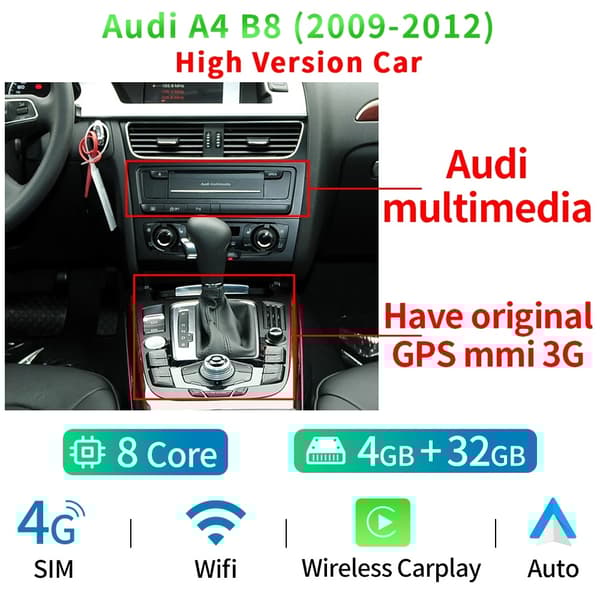 Bil hovedenhed, Android radio, GPS navigation, 09-12 HIGH 4-32GB, Otte Kerne