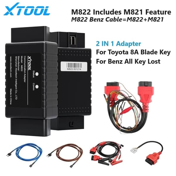 XTOOL M822 M821 -sovitin, kaikki avaimet kadonneet ratkaisu, Toyota 8A -avainten ohjelmointi, M822 kokonaispaketti