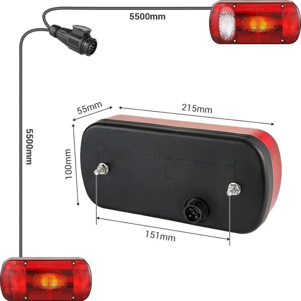 Trailer baglygter, 5 funktioner, 13-stikstik