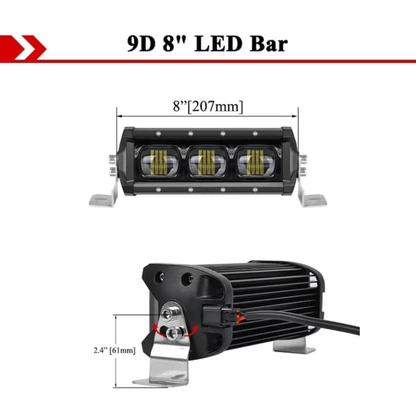Off-road kofanger, LED taglygtebjælke, oversvømmelsesbestandig, 1 stk 8 tommer 30W