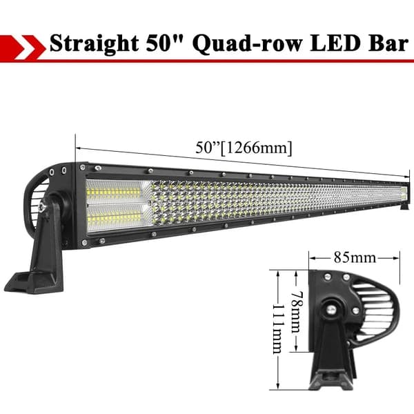 LED-ljusramp, 4-radigt design, för offroad-bruk, Rak 50 tum