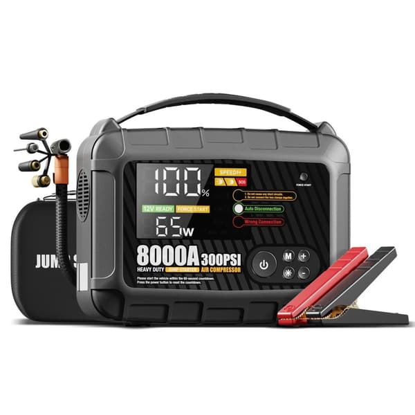 8000A Raskas Auton Käynnistin, 24000mAh Akku, 150 PSI Ilmakompressori,8000A = 8000A