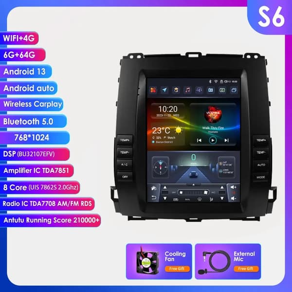 Android Autoradio, 9.7" Skærm, Bluetooth 5.0,S6-4G 8Core-6G 64G