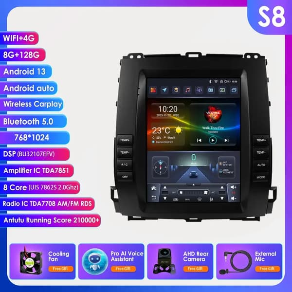 Android Autoradio, 9.7" Näyttö, Bluetooth 5.0,S8 AHD2 AI