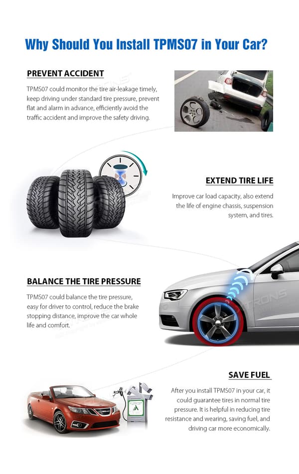XTRONS TPMS Renkaanpaineen Seurantajärjestelmä, 2.5" Näyttö, Yksi DIN-koko, CD-muoto