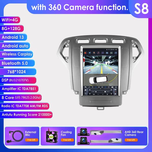 9.7" Android 13 Autoradio, 128GB ROM, 8GB RAM,S8 360 kameralla