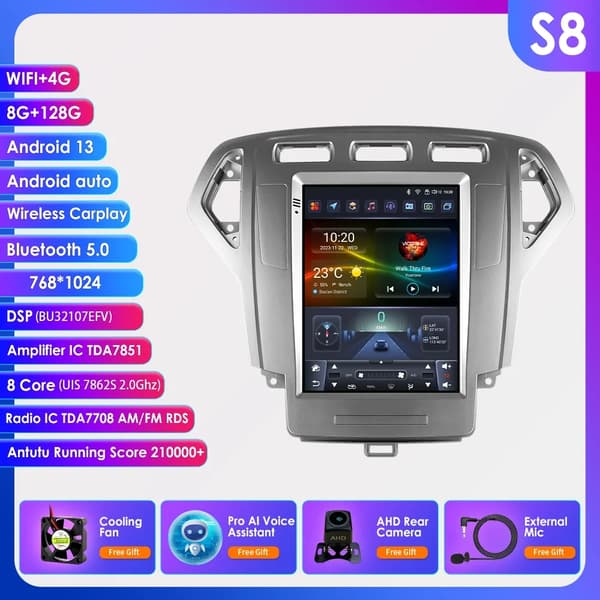 9.7" Android 13 Autoradio, 128GB ROM, 8GB RAM,S8 AHD2 AI