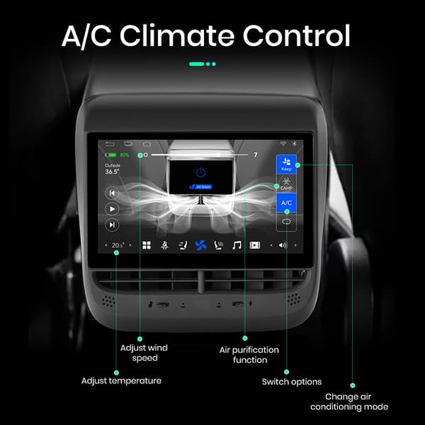 Bagunderholdningssystem til Tesla Model 3/Y, 7,2” skærm, Android 12.0, klimakontrolfunktioner