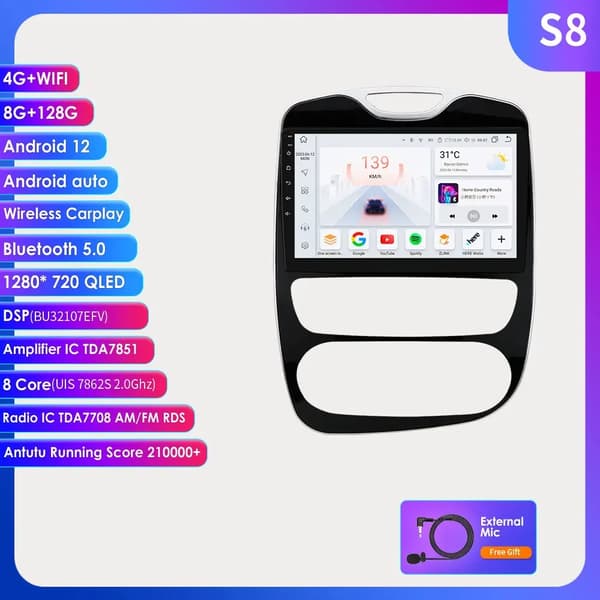Auton multimedia-soitin, 10,1" kosketusnäyttö, langaton Carplay,S8-4G 8Core-8G 128G