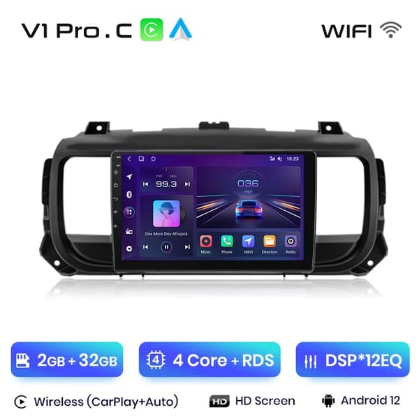 CarPlay Android Auto GPS Navigation, 8G+128G Lagerplads, Berøringsskærm Display, V1 Pro C (2GB 32GB)