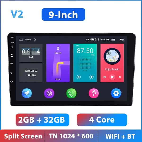 Podofo 2 Din Bilradio, Indbygget GPS Navigation, Touchskærm Display,9 tommer 32G