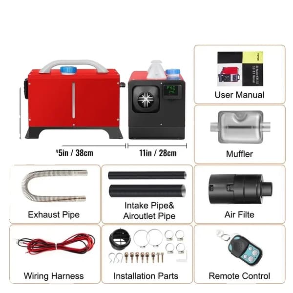 Bilvarmer, Fjernbetjening, Ekstra Varme, 8KW LCD
