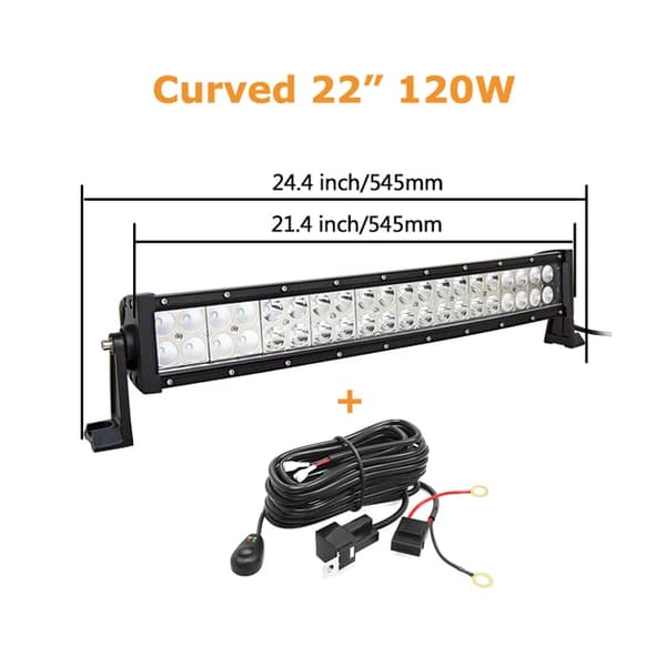 Kaareva LED-valopalkki, kaksirivinen, maastoauto traktori kuorma-auto, 120W johdolla varustettuna