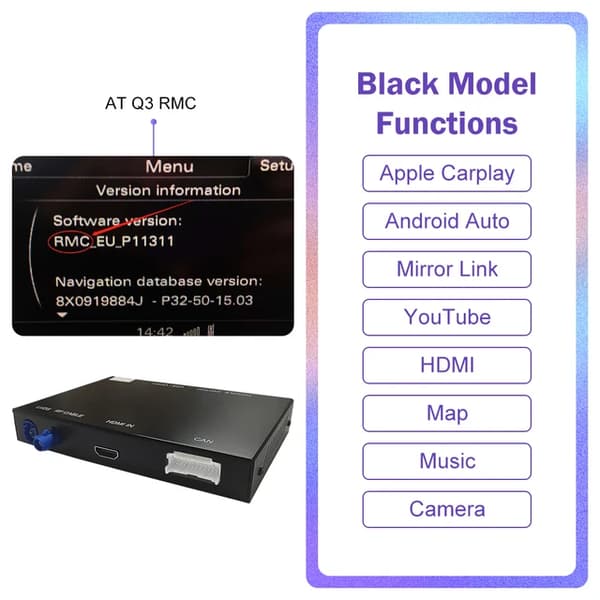Trådløs Carplay, Android Auto Support, Bakkamera Afspiller, Q3 RMC