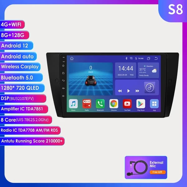 Carplay Android 12, GPS-navigation, BT 4G LTE, S8