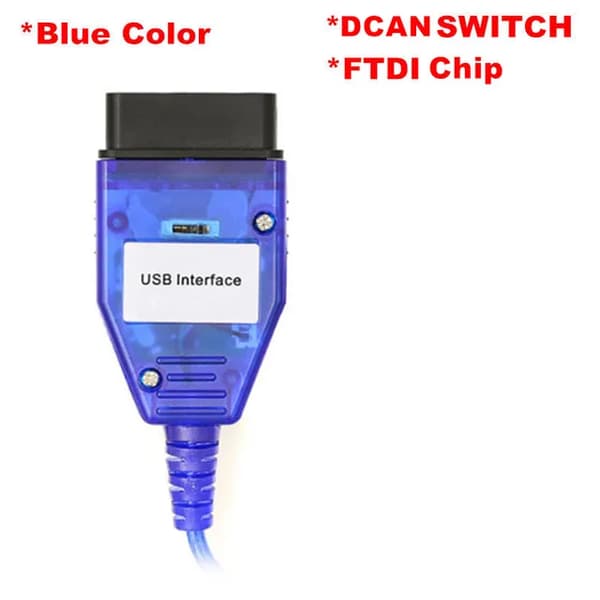 OBD2 BMW-kabel, växlingsbar K+CAN, FTDI FT232RQ-chip, Switch Blue